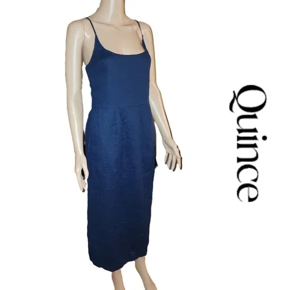 Quince | Dresses | Quince 0 European Linen Scoop Neck Midi Dress Nwt Navy  Small | Poshmark